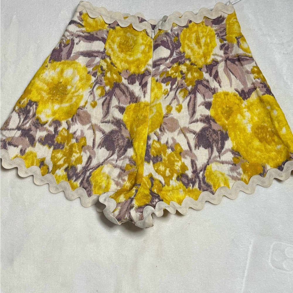 Zimmermann High Waist Floral Yellow and Brown Shorts